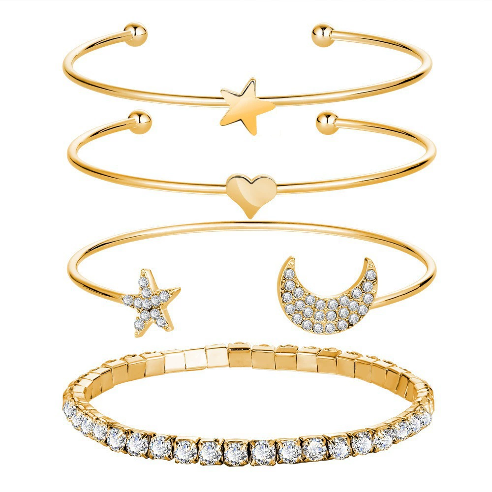 Браслет, креативный набор в форме сердца, европейский стиль, простой и элегантный дизайн, инкрустирован диамантом