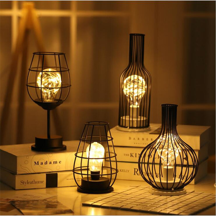 2023 Cross-border Nordic Simple Iron Wire Decorative Lamp, Red Wine Cup Bottle Color Light Copper Wire LED Night Light
