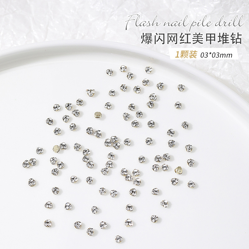 Tamaño pequeño pila de diamante productos terminados en línea de la celebridad flash Super Flash mini pila de diamante bola puntiaguda diamante nail joyería al por mayor