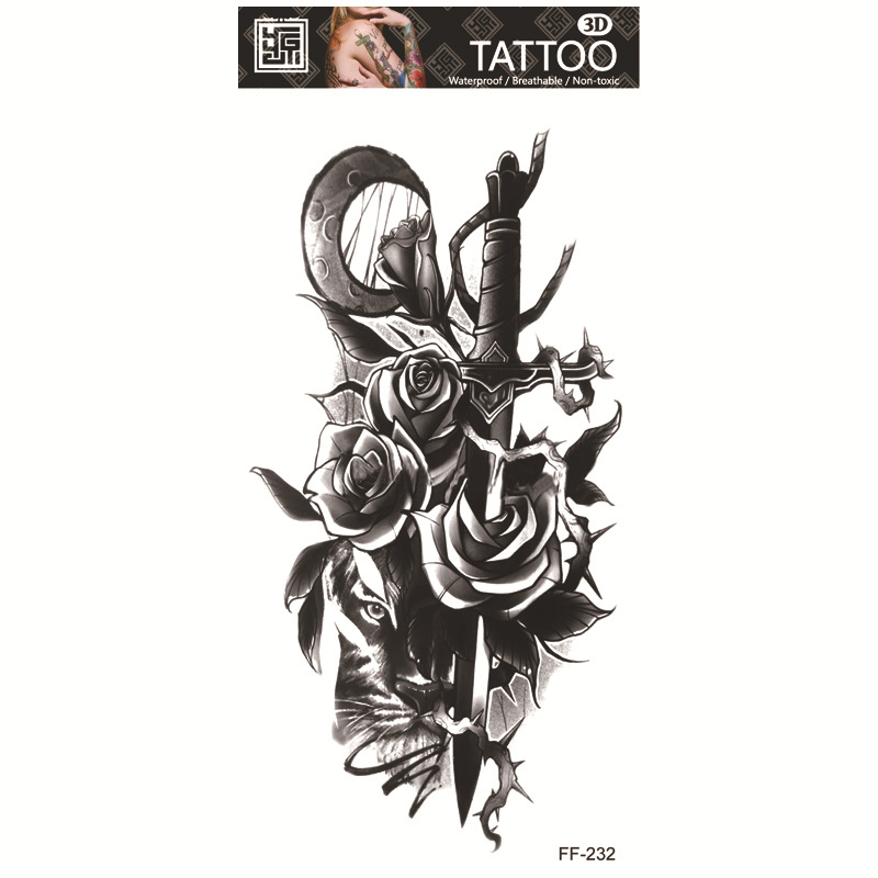 Yuanhua fábrica de pegatinas de tatuaje a prueba de agua en stock al por mayor cabeza de Lobo tótem texto árabe tatuaje pegatinas suministro transfronterizo