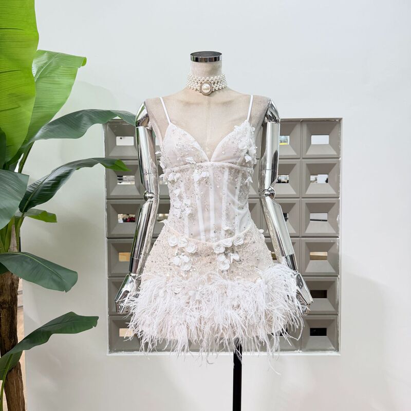 Amazon Heavy Industry Series Ostrich Feather Fishbone Strap V-Neck Dress, Stunning and Elegant Birthday Dress for Wealthy Families