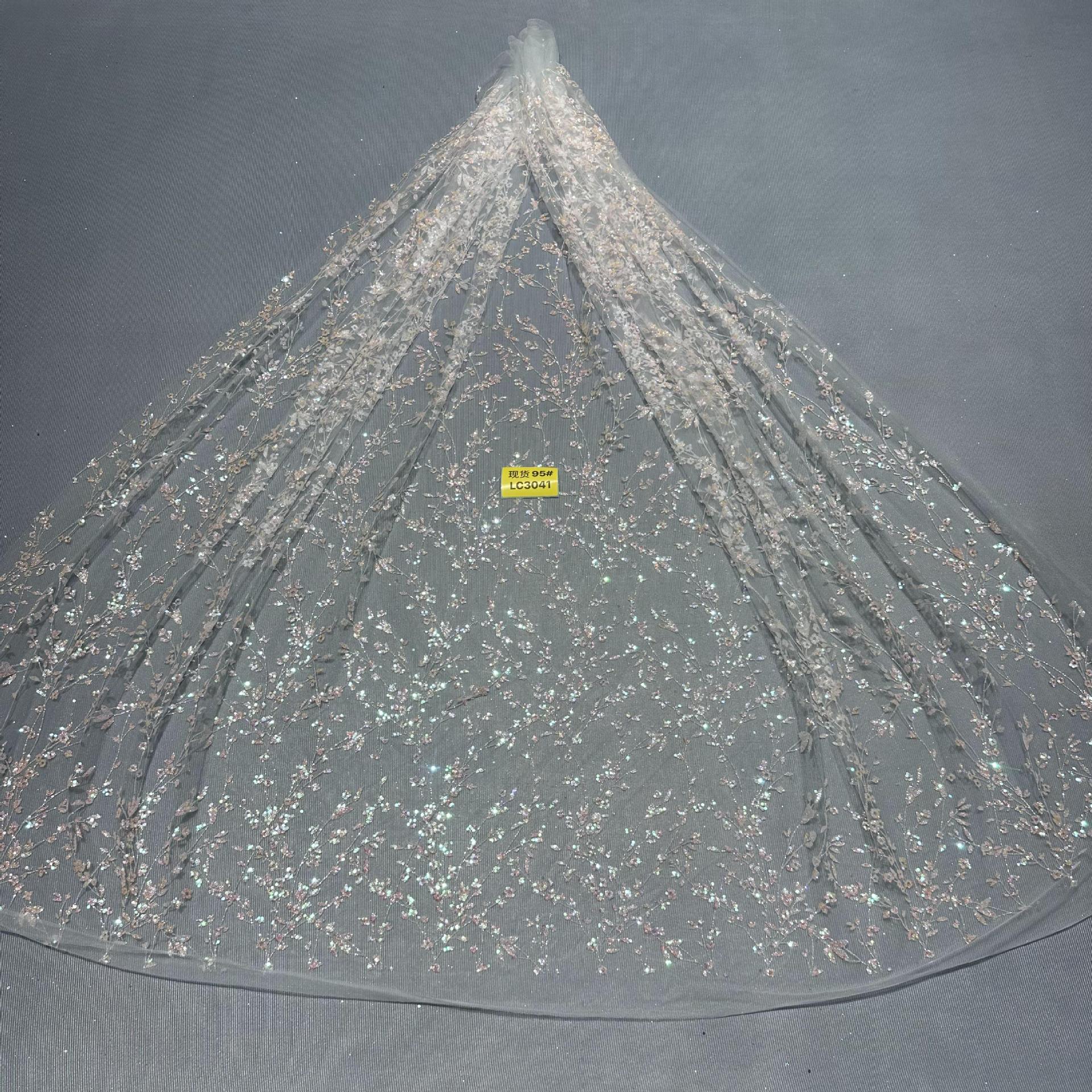 现货洒金花型款花型95#LC3041婚纱礼服面料 网纱 喷金花型面料