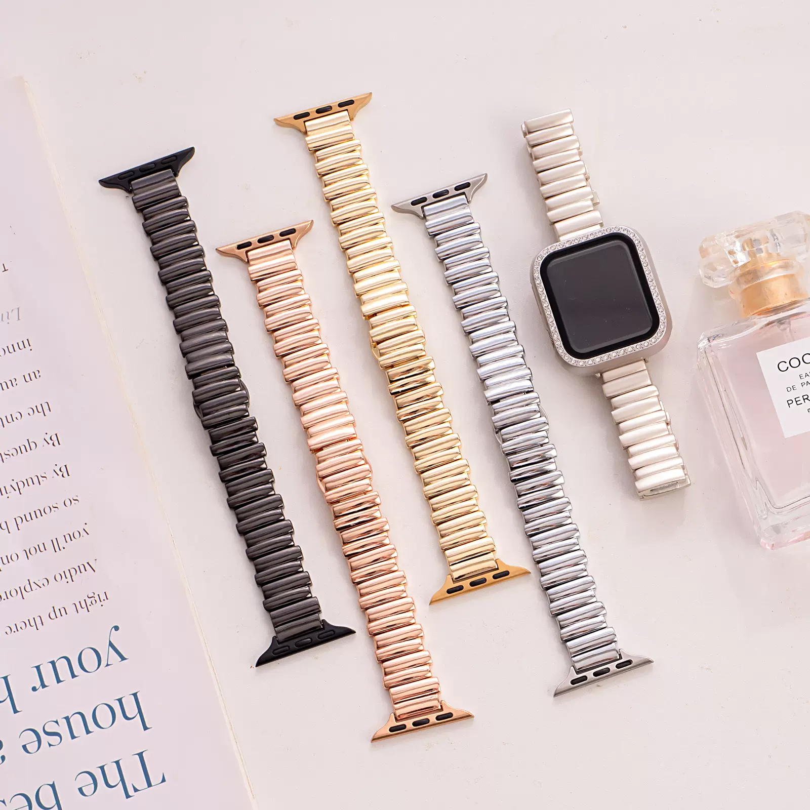 适用苹果applewatchS11不规则表带iwatchs10不锈钢万花筒手表带