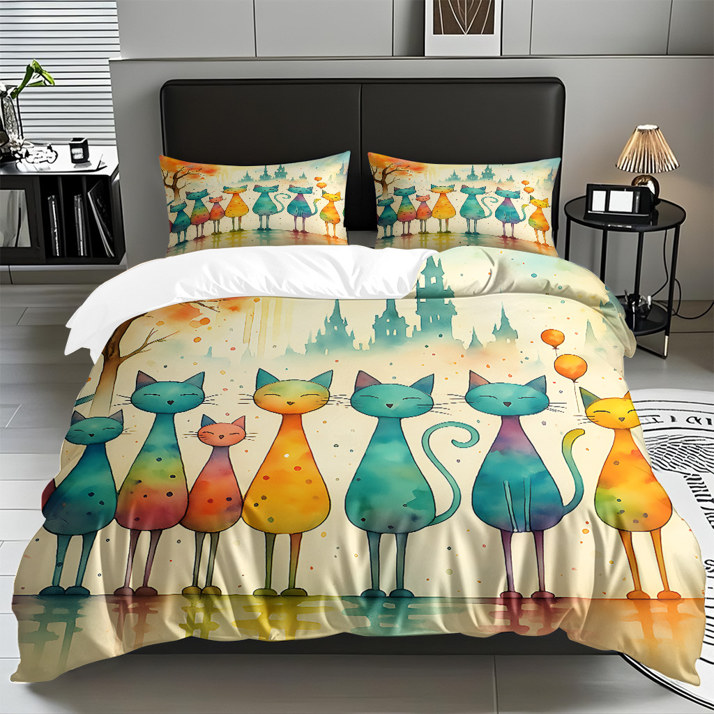 Transfronterizo piel transpirable abrasión caricatura gatito kit de edredón de impresión digital fuente de fábrica adaptada TEMU JIT