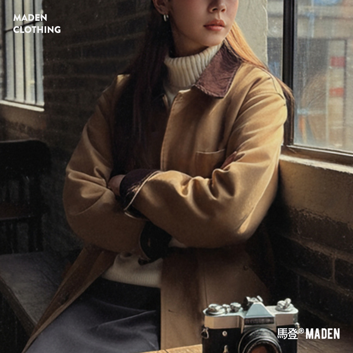 Maden American Retro Michigan Windbreaker Khaki Barn Style Mid-Length Silhouette Jacket for Women Autumn and Winter