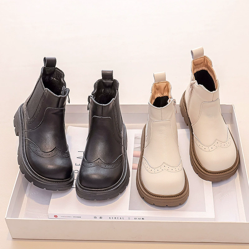Дропшиппинг: детские ботинки Мартин, короткие ботинки из натуральной кожи, новинка 2024 года, осенне-зимние флисовые челси для малышей.