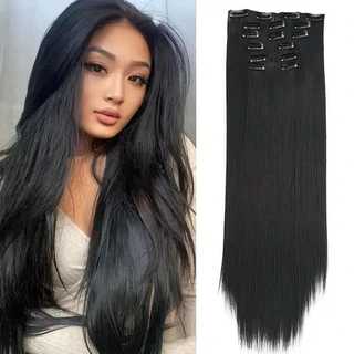 欧美假发女黑长直发假发片六件套仿真发自然蓬松卡子许昌接发片