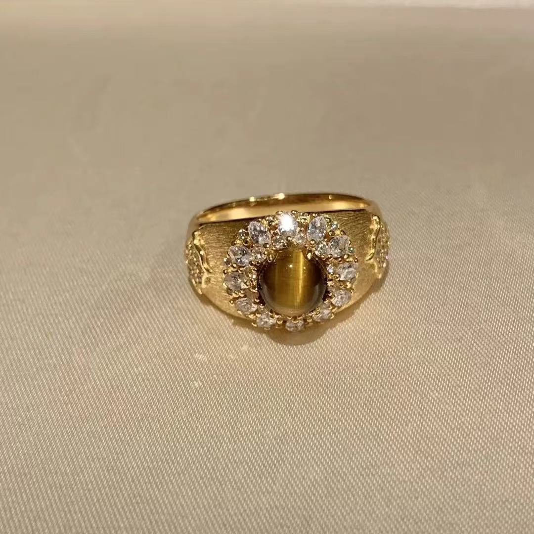 Vintage Brushed Natural Tiger Eye Stone Designer Ring For Women_voghion.com