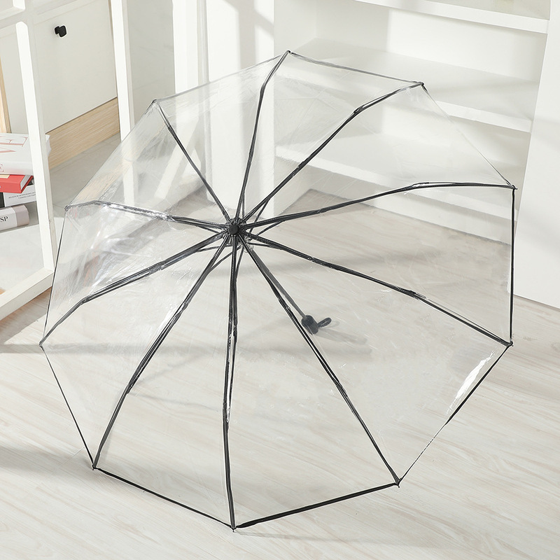 New Transparent Simple Folding Umbrella Small Fresh Student Automatic Thickened Umbrella High Color Value Gift Advertising Umbrella