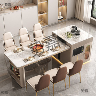 Slate Island Dining Table Integrated Modern Simple Home Kitchen Multi-Functional Retractable Island with Induction Cooker Refrigerator
