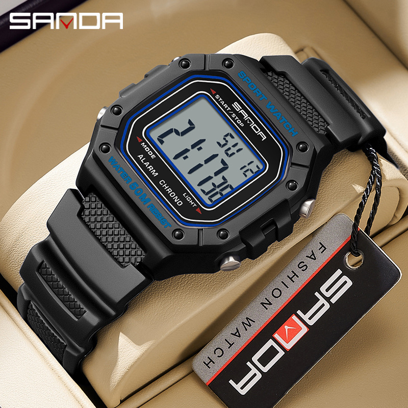 Sanda SANDA Swimming Impermeable Reloj electrónico para adolescentes Reloj despertador simple Reloj de estudiante de una sola pantalla de cubo pequeño