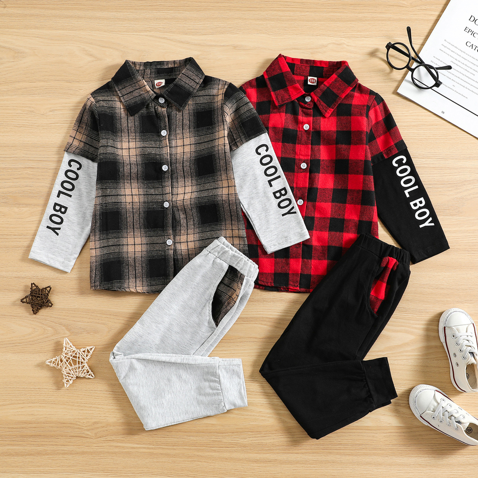 Casual Plaid Patchwork Cotton Boys Clothing Sets display picture 2