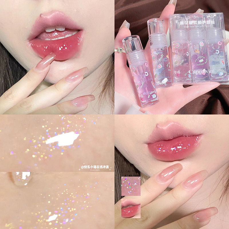 Aceite Labial Cappuvini Marshmallow, Brillo Labial Acuoso y Translúcido, Aceite Labial Hidratante para Labios Voluminosos e Hidratados