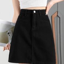 黑色牛仔短裙女2025春夏新款高腰显瘦裤裙防走光a字包臀半身裙子