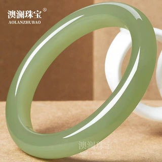 厂家批发外蒙晴水和田玉手镯冰底晴水湖水绿手镯青白玉粗圆条女款