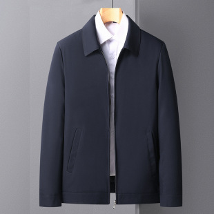 9821 Middle-Aged Dad's Autum Thin Outwear Lapel Middle-Aged and Elderly Cadres Jacket Men's Winter Fleece-Lined