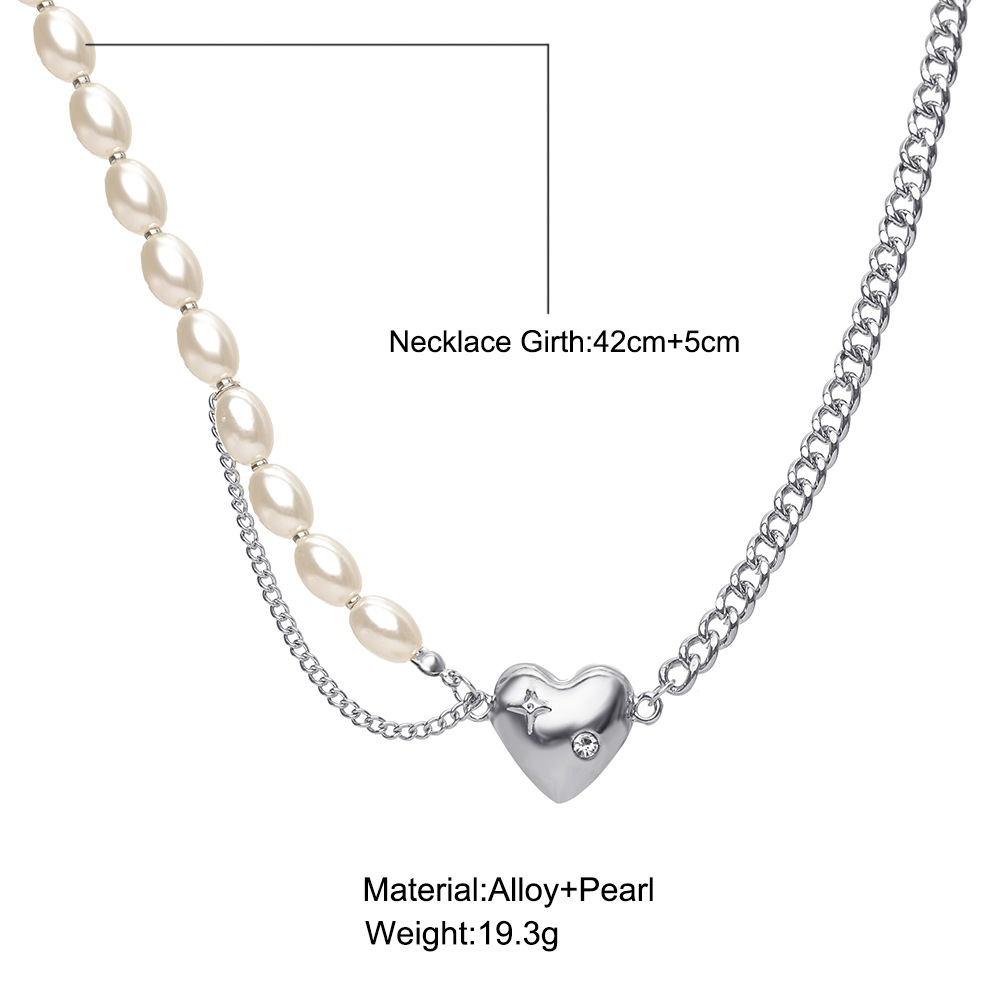 new retro pearl simple stitching pearl chain heart pendant necklace