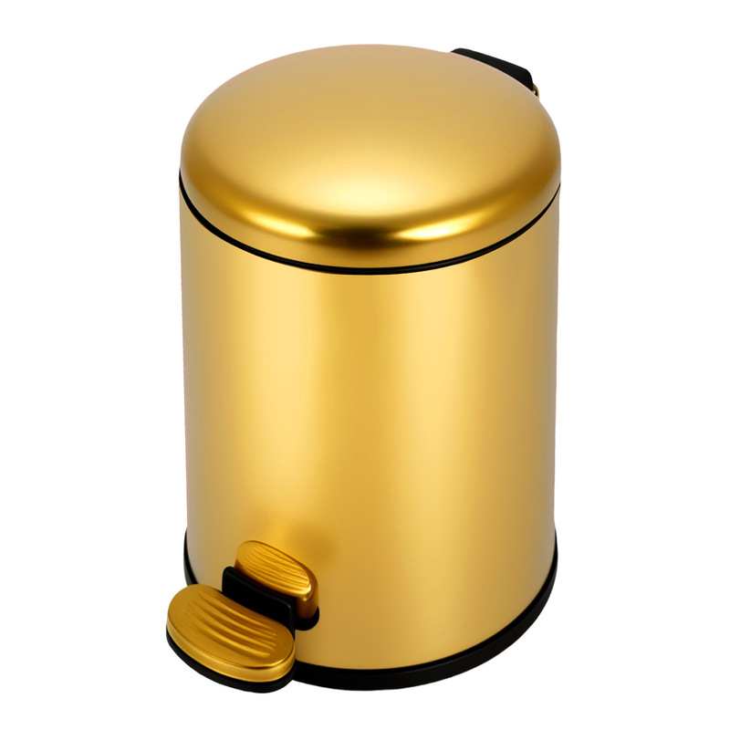 Popular Cross-Border Titanium Gold Trash Can with Stainless Steel Lid, Curved Lid, Foot-Operated Flip Lid for Bathroom, Amazon
