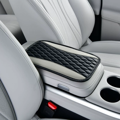 Armrest box pad armrest cover, storage box - double-rhombus-design-no-side-ears-black-and-white