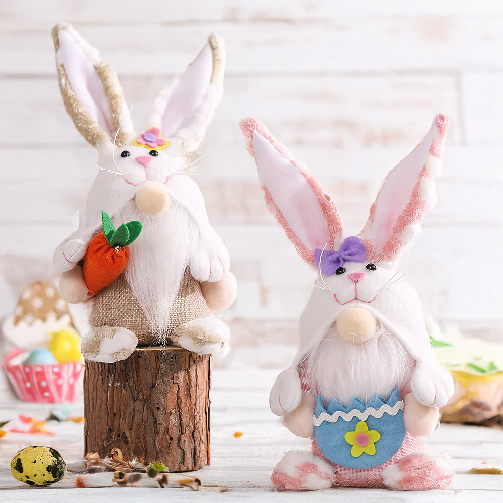 Qihao transfronterizo nuevas decoraciones de Pascua sosteniendo cáscara de huevo orejas de conejo muñeco del bosque decoración del hogar
