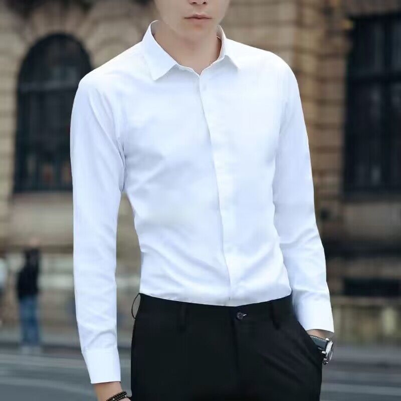 White Shirt Men's Long-sleeved No-iron Business Formal Slim Korean Style Professional Work Men's White Casual Suit Shirt
