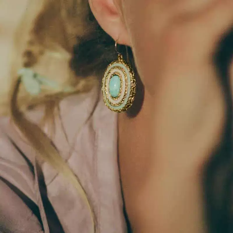 网红博主sasa同款法式复古椭圆天河石耳环小众高级感天然石耳坠女