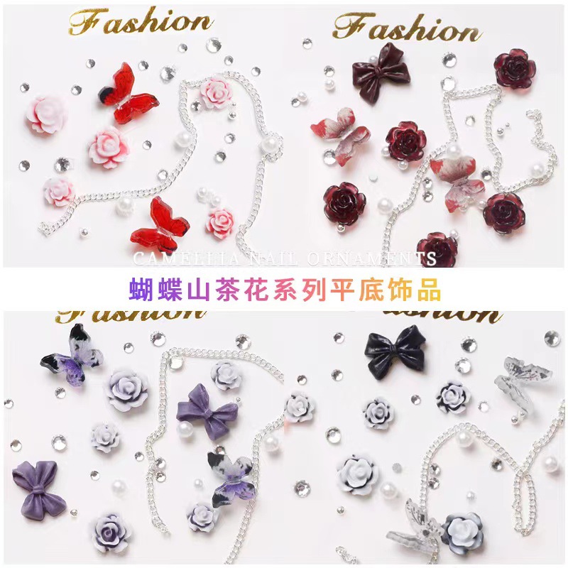 Manicure camellia material paquete de joyería pequeño libro rojo explosión arco mezcla de cadena de joyería de uñas accesorios al por mayor