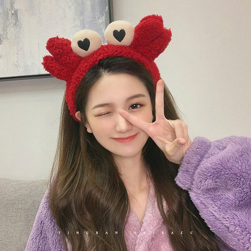 Korean internet celebrity cartoon red big crab hair band for washing face, female non-slip pressure hair band, hair clip, cute headband