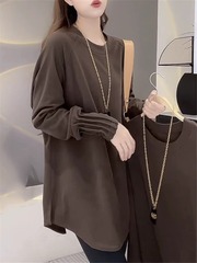 磨毛德绒打底衫女秋冬内搭加绒宽松中长款上衣遮屁股洋气长袖恤