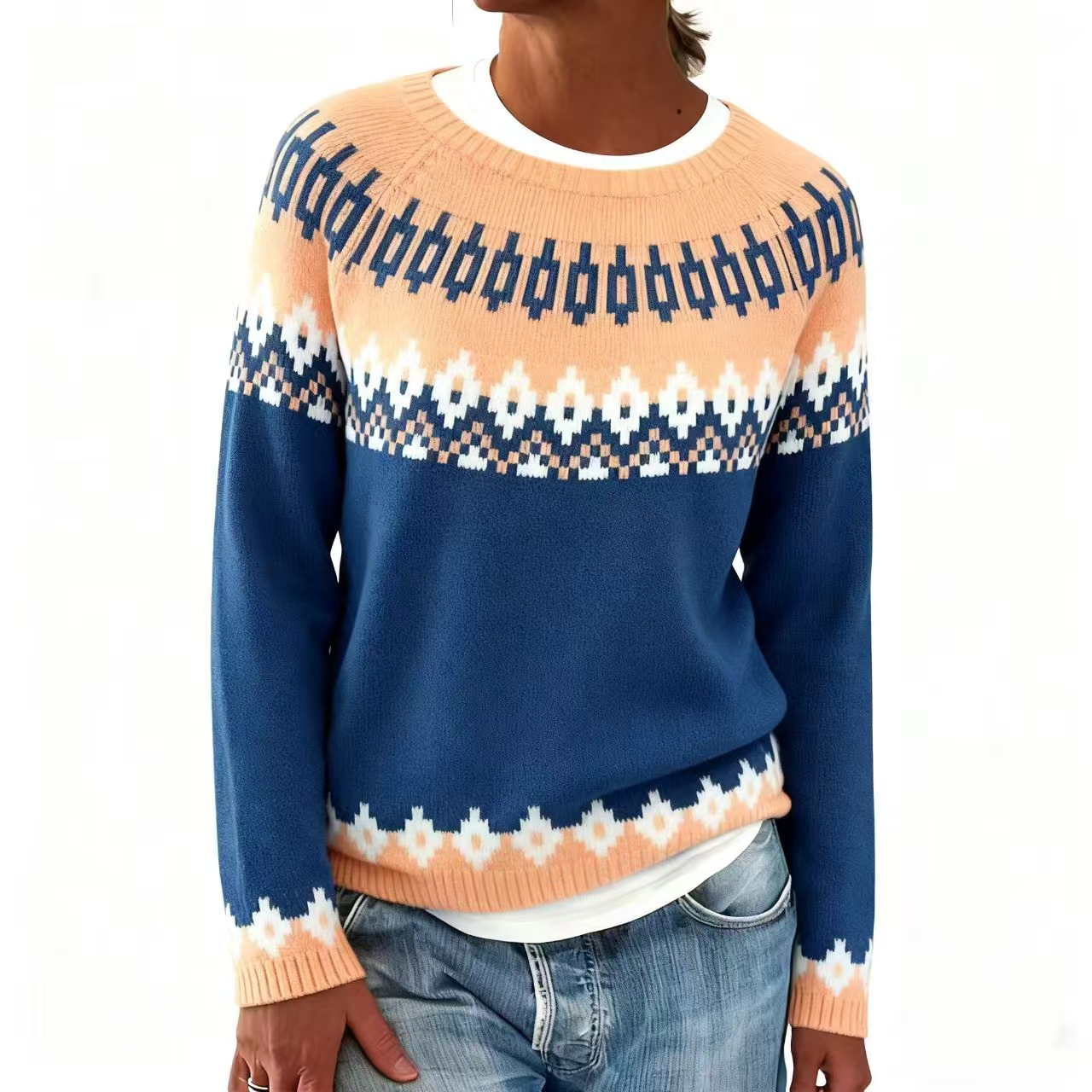 Women's Thick Knit Jacquard Sweater For Autumn And Winter_voghion.com
