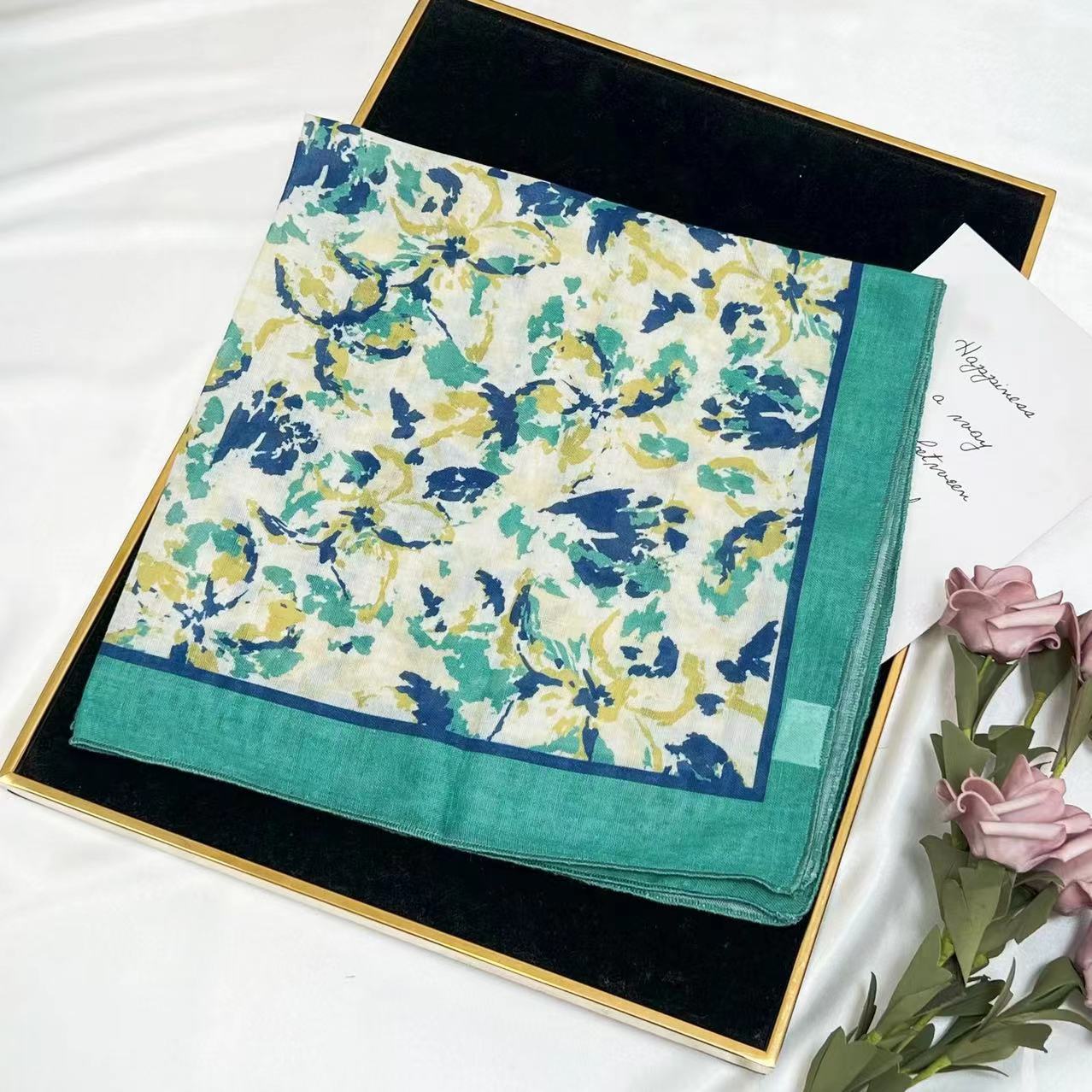 60g Weight Kerchief Classification Daily Occasion cotton and linen Material Flower Pattern Summer Season Women's Gender IG Style Style Women's IG Style Flower Cotton And Linen Kerchief 68