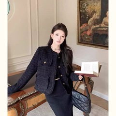 红色小香风短外套女秋冬法式复古名媛夹棉加厚上衣粗花呢编织棉衣