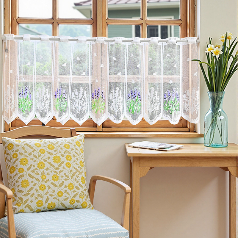 Amazon Cross-Border New Lavender Lace Short Curtain Rod-Mounted Sheer Curtain for Kitchen and Living Room, Ready-Made Curtain Temu Dropshipping Amazon Cross-Border New Lavender Lace Short Curtain Rod-Mounted Sheer Curtain for Kitchen and Living Room, Ready-Made Curtain Temu Dropshipping