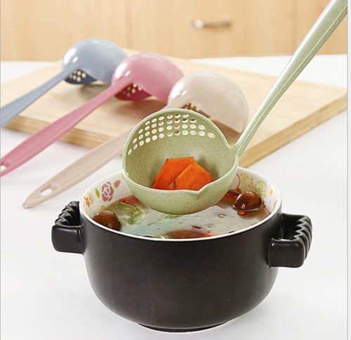 Soup spoon colander two-in-one long handle filter spoon plastic large spoon hot pot spoon wheat straw spoon plastic spoon