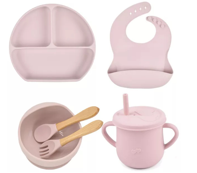 Jiexi fábrica al por mayor de grado alimenticio silicona babero Placa de succión Bowl set bebé suplemento alimenticio vajilla