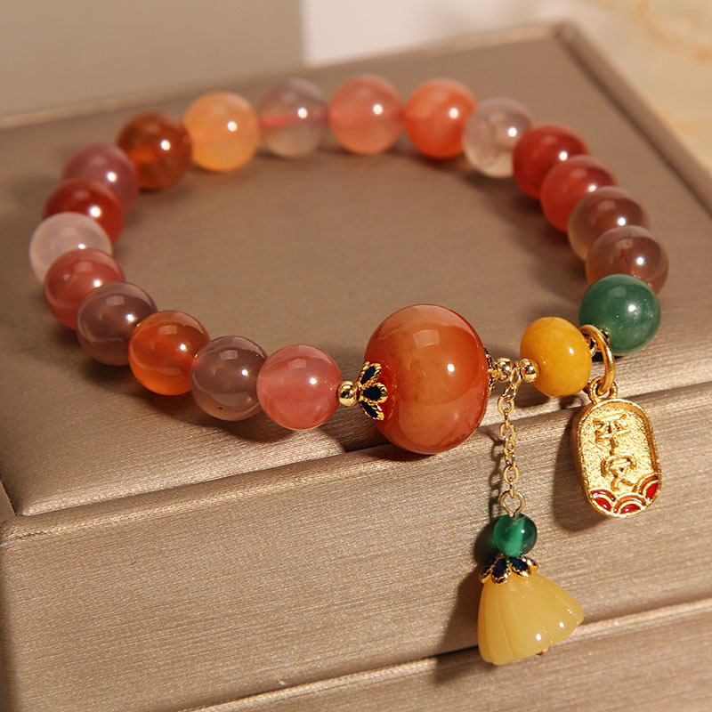 Pulsera de ágata de Jade de oro natural de las mujeres de lujo retro estilo étnico pulsera de loto pulsera de regalo para novias de Estudiante image 2
