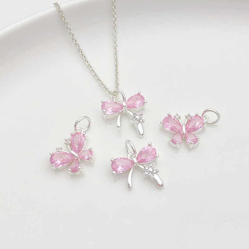 Silver Powder Zirconium Love Butterfly Four-leaf Clover Pendant Handmade DIY Bracelet Necklace Ear Jewelry Material Accessories Silver Powder Zirconium Love Butterfly Four-leaf Clover Pendant Handmade DIY Bracelet Necklace Ear Jewelry Material Accessories