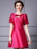 Jacquard polka dot bubble sleeve small A-line skirt short style