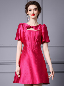 Jacquard polka dot bubble sleeve small A-line skirt short style