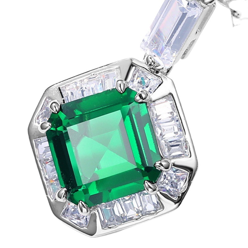 Nuevo producto transfronterizo Pendientes de esmeralda cultivada de plata S925 con incrustaciones de pendientes de piedras preciosas cuadradas estilo retro noble europeo y americano