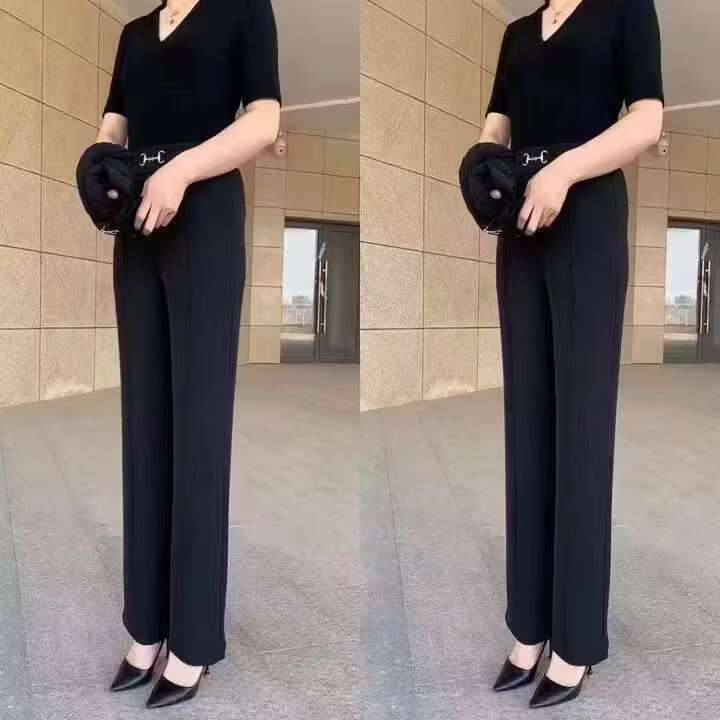 New High-end Thin Straight Leg Pants Mother's Pants Spring Elastic Outer Wear Casual Pants High Waist Slim-fit Simple Women's Pants