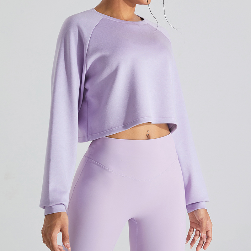 Suéter deportivo de manga larga europeo y americano Camiseta mujer blusa de yoga al aire libre corto fitness Top suelta ropa deportiva casual