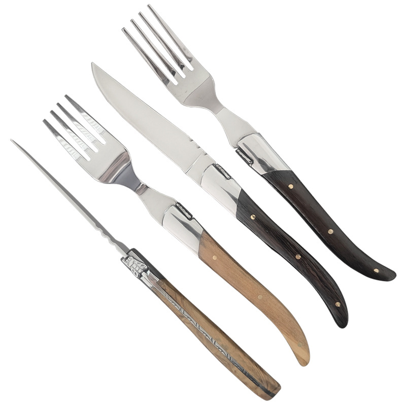 Cuchillo de abeja francés con cabeza de acero sólida con mango de madera de oliva, aleta de pollo, cuchillo y tenedor de carne se pueden personalizar LOGO