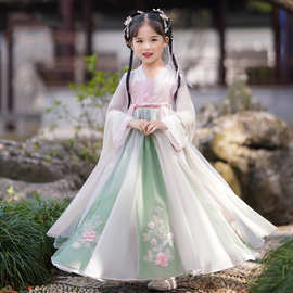 儿童汉服古装超仙女樱花襦裙女童飘逸春秋古风连衣裙国风唐装襦裙