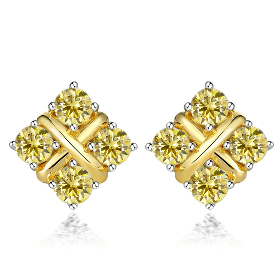 Coreano S925 chapado pt950 oro geométrico moissanite orejetas de estilo femenino fabricantes de trojas de plata para el envío directo