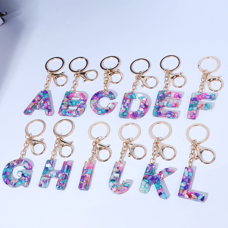 European and American Sequin Resin English Initials Keychain Advanced Sense Purple Cute Bag Backpack Key Hanging Ornaments