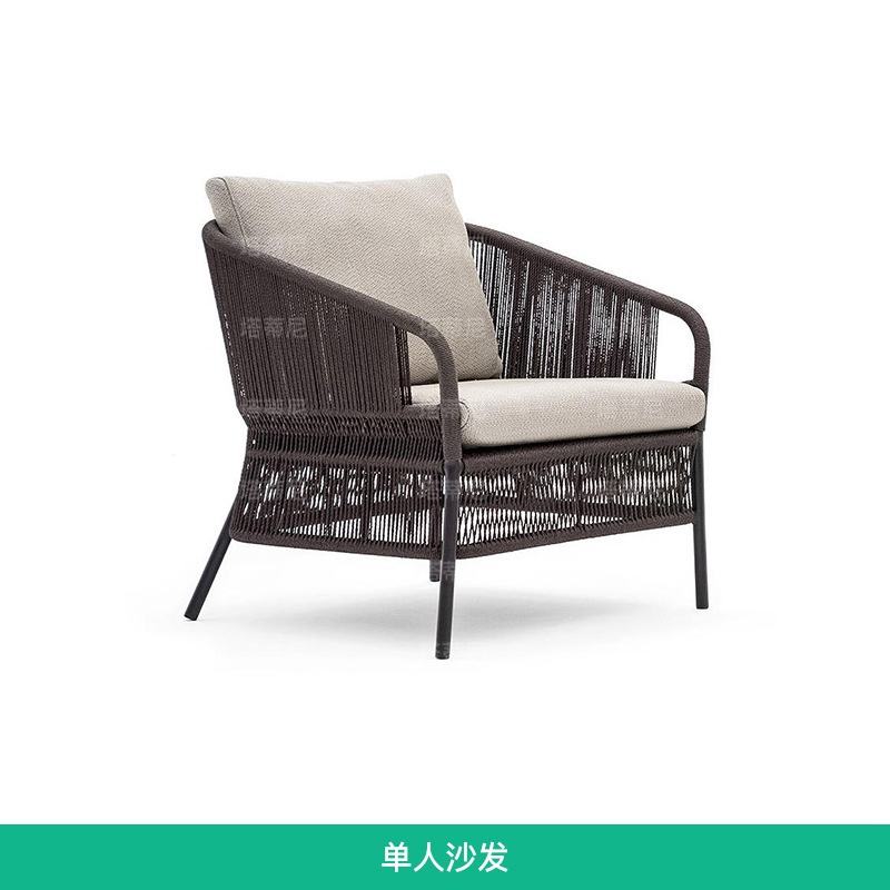 Conjunto de sofás de ratán para exteriores, muebles de jardín resistentes al agua y al sol, muebles de ocio para terraza, sofá y silla de cuerda de cáñamo tejida. image 7