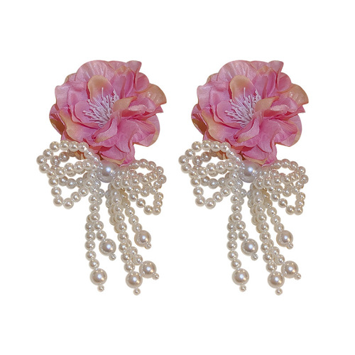 Dopamine Flower Pearl Earrings Sweet Forest Mesh Earrings Niche Design Earrings Fresh Temperament Earrings for Women