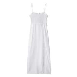 2024欧美风春女装新款白色亚麻迷笛吊带连衣裙 945875图片色其他