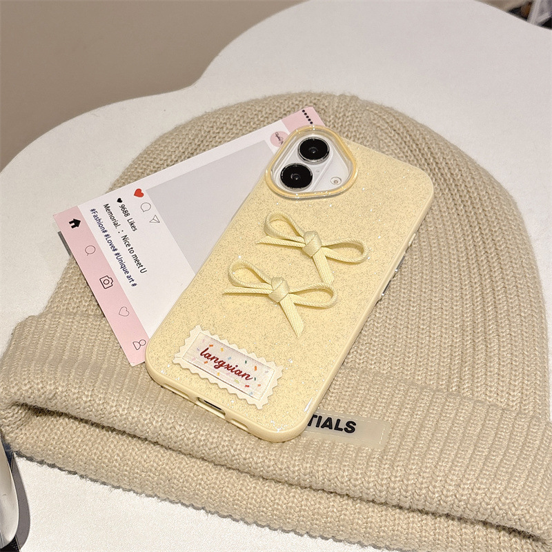 フラッシュ粉立体蝶ネクタイiPhone14/13はアップル16/15promax携帯電話ケースの転倒防止カバーを適用している|undefined